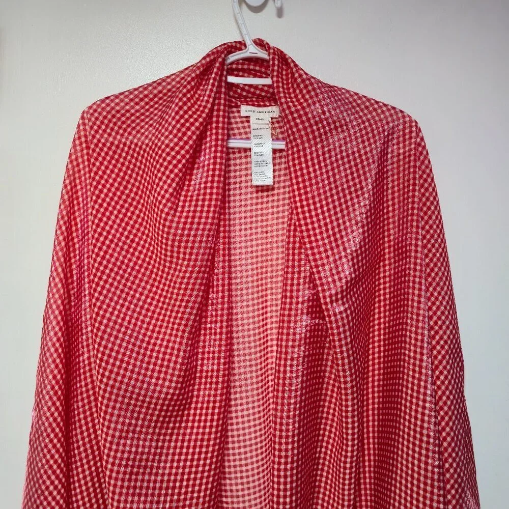 Red and White Checkered Good American Scarf Shiny New